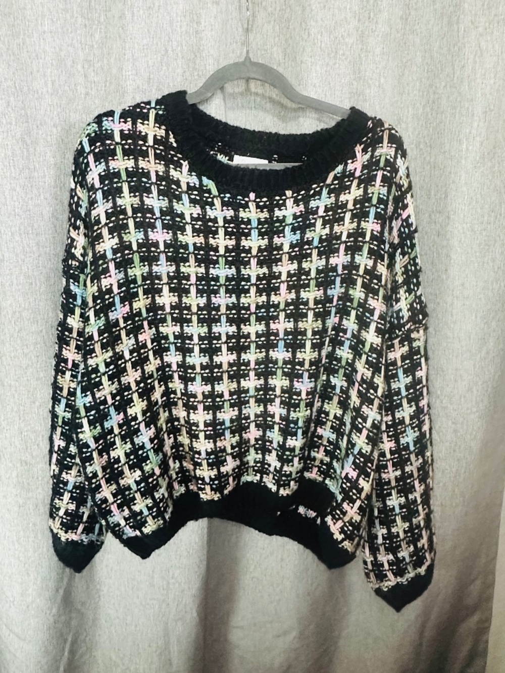 Pink Lily Multicolor Plaid Confetti Tweed Knit Crewneck Sweater XL
